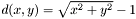 $ d(x,y) = \sqrt{x^2 + y^2} - 1$