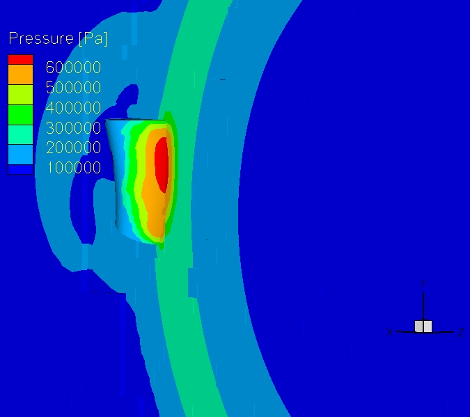 Reflection of the shock wave at time = 1.55 ms