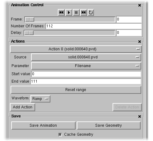 Paraview Animations Window Add Action